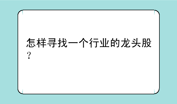 怎样寻找一个行业的龙头股？