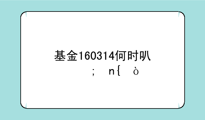 基金160314何时可以赎回？