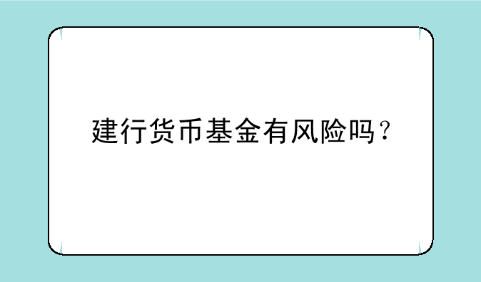 建行货币基金有风险吗？