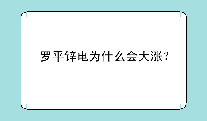 罗平锌电为什么会大涨？