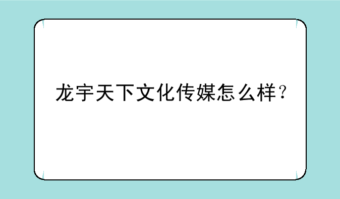 龙宇天下文化传媒怎么样？