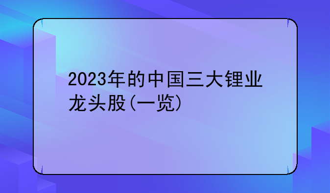 2023年的中国三大锂业龙头股(一览)