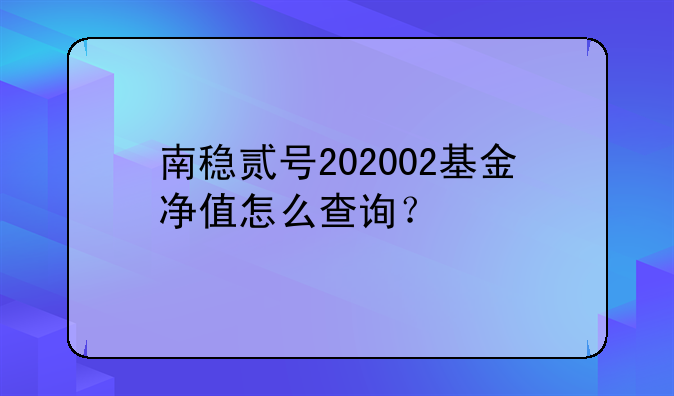 南稳贰号202002基金净值怎么查询？