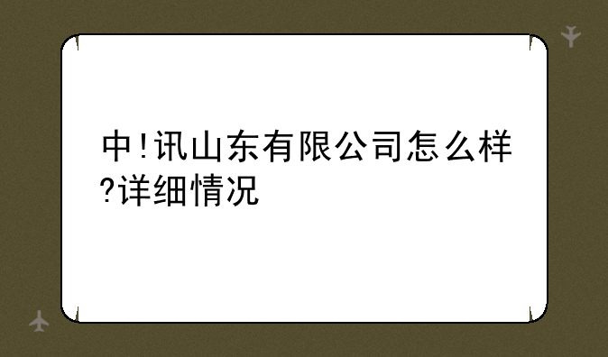 中!讯山东有限公司怎么样?详细情况