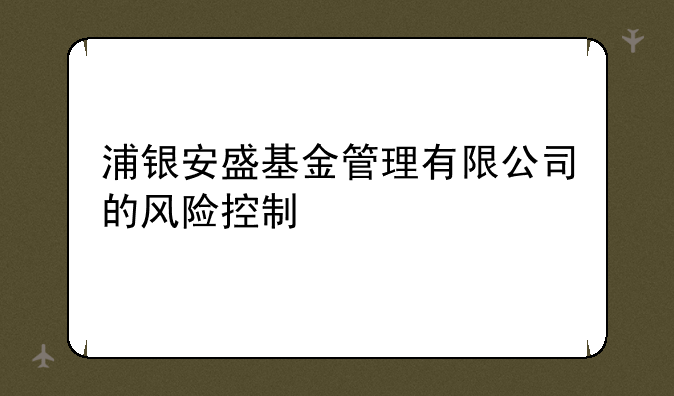 浦银安盛基金管理有限公司的风险控制