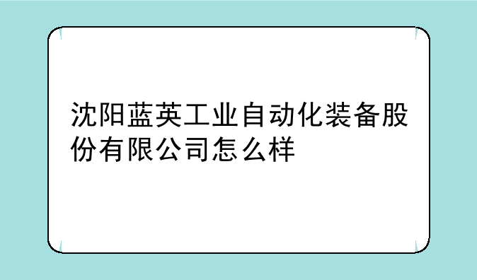 沈阳蓝英工业自动化装备股份有限公司怎么样