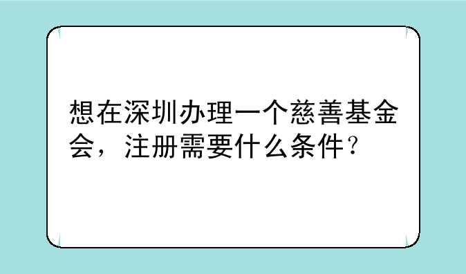 想在深圳办理一个慈善基金会，注册需要什么条件？