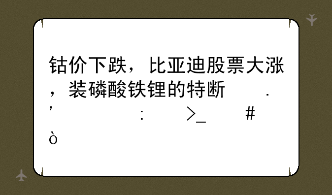 钴价下跌，比亚迪股票大涨，装磷酸铁锂的特斯拉你接受么？