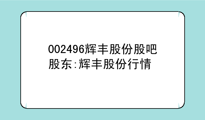 002496辉丰股份股吧股东:辉丰股份行情